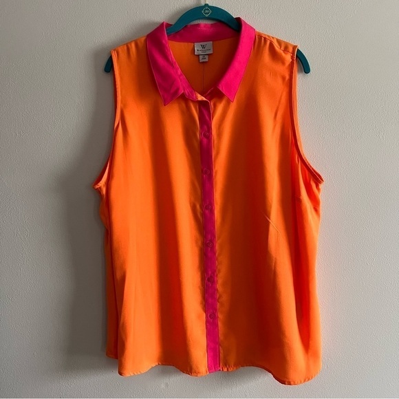 Worthington Pink & Orange Sleeveless Button Up Blouse size 2X - Picture 1 of 6
